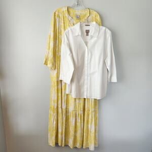 Chico's Yellow White Paisley Maxi Dress White Button Up Shirt Set Womens 3 Lot 2